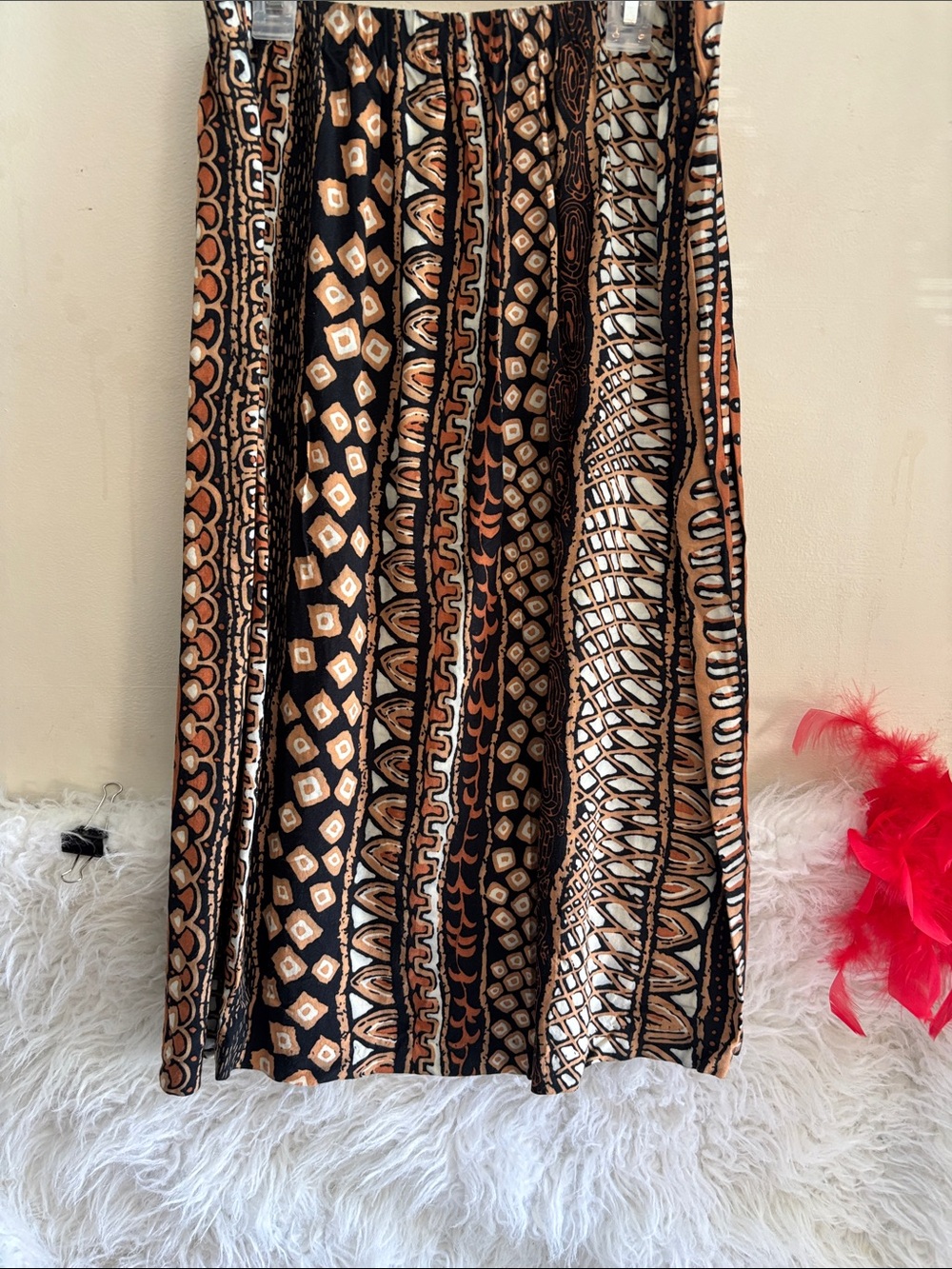 Patterned Black and Tan Maxi Skirt